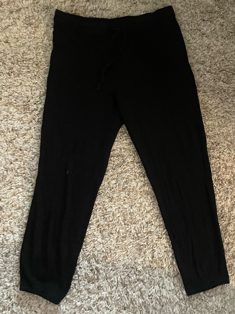 GAP Black Waffle Knit Ribbed Lounge Pants with Drawstring